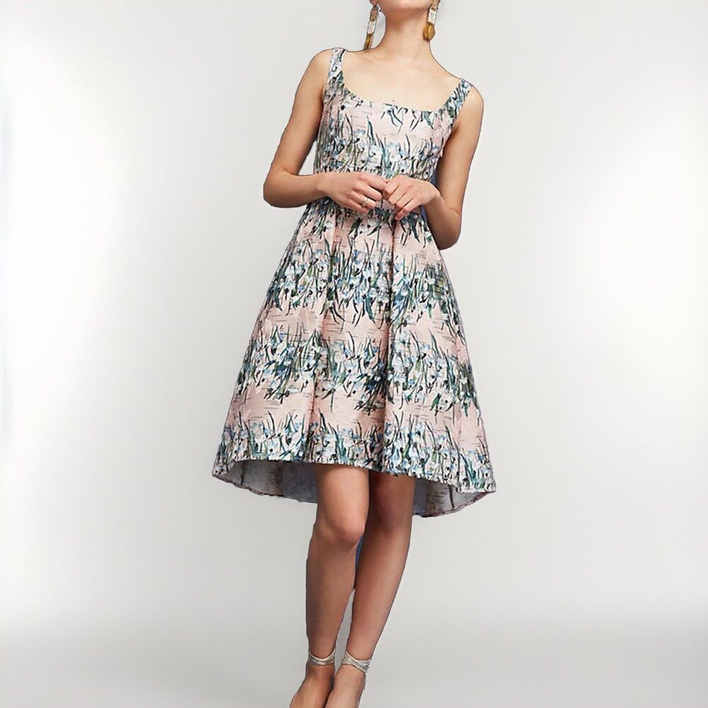 Anthropologie Eva Franco Floral Jacquard Dress 00 Pink Kentucky Derby Wedding